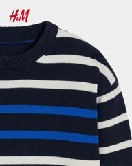H&M NAVY STRIPED COTTON KNITTED JUMPER