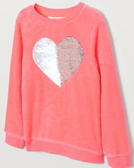 H&M NEON PINK HEART PILE SWEATSHIRT WITH SEQUINS