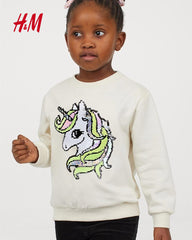 H&M OFF WHITE UNICORN DOUBLE SIDED SEQUIN SWEATSHIRT