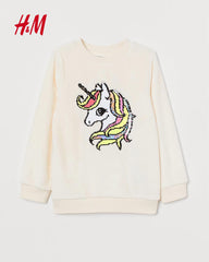 H&M OFF WHITE UNICORN DOUBLE SIDED SEQUIN SWEATSHIRT