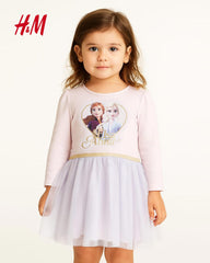 H&M PINK ELSA ANNA PRINTED TULLE SKIRT DRESS