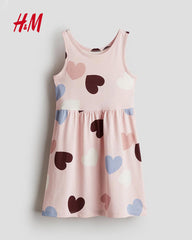 H&M PINK HEARTS PATTERNED JERSEY DRESS