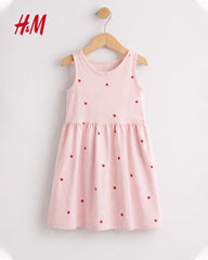 H&M PINK HEARTS PRINTED COTTON DRESS