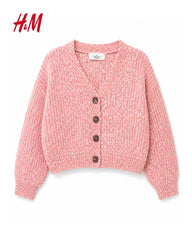 H&M PINK MARLED RIB KNIT V-NECK CARDIGAN