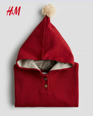 H&M RED POINTY HOODED POM POM SWEATSHIRT