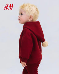 H&M RED POINTY HOODED POM POM SWEATSHIRT