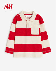 H&M RED STRIPED COTTON JERSEY POLO T-SHIRT