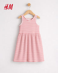 H&M RED STRIPED PRINTED COTTON DRESS