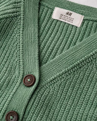H&M SAGE GREEN RIB KNIT BUTTON CARDIGAN