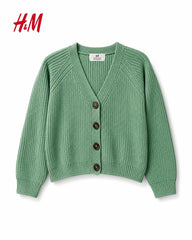 H&M SAGE GREEN RIB KNIT BUTTON CARDIGAN