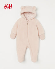 H&M SOFT PINK PILE ALL IN ONE SUIT WITH EARS 1037