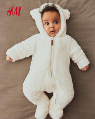 H&M WHITE DOT PILE PRAM SUIT WITH EARS 6001
