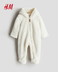 H&M WHITE DOT PILE PRAM SUIT WITH EARS 6001