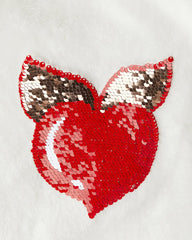 H&M WHITE HEART SEQUINED PILE SWEATSHIRT