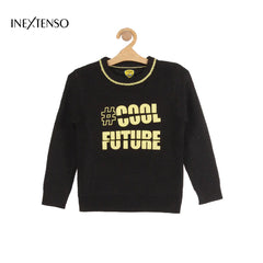 INEXTENSO BLACK CREW NECK PRINTED KNIT JUMPER