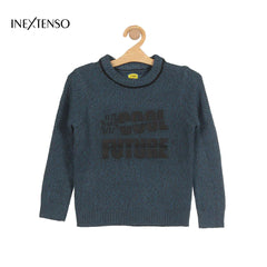 INEXTENSO BLUE CREW NECK PRINTED KNIT JUMPER