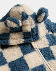 JET BLUE & CREAM CHECKERED TEDDY FLEECE ROMPER