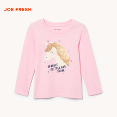 JOE FRESH GIRLS PINK UNICORN LONG SLEEVE T-SHIRT