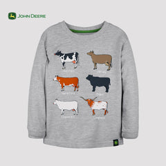 JOHN DEERE GREY LONG SLEEVE COW T-SHIRT