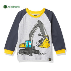 JOHN DEERE GREY-YELLOW PRINTED T-SHIRT