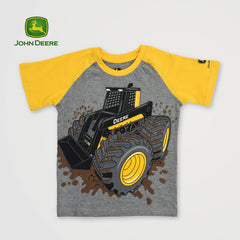 JOHN DEERE YELLOW-GRAY TRACTOR PRINT T-SHIRT