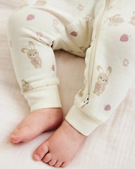 KAPPAHL CREAM BUNNY & STRAWBERRY FRILL ZIP UP ROMPER