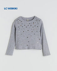LC WAIKIKI GREY CREW NEXK SEQUINED TOP