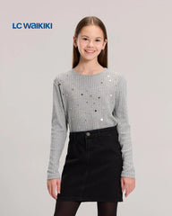 LC WAIKIKI GREY CREW NEXK SEQUINED TOP