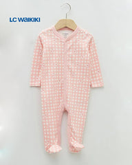 LC WAIKIKI ORANGE PLAID FLORAL LONG SLEEVE ROMPER