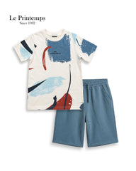LE PRINTEMPS ABSTRACT PRINTED T-SHIRT WITH SHORTS 2 PCS SET
