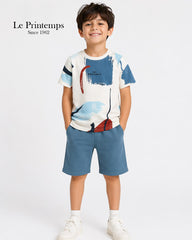LE PRINTEMPS ABSTRACT PRINTED T-SHIRT WITH SHORTS 2 PCS SET