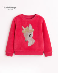 LE PRINTEMPS HOT PINK SEQUINED PLUSH SWEATSHIRT