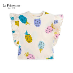 LE PRINTEMPS OFF WHITE PINAPPLE PRINTED RUFFLED TOP