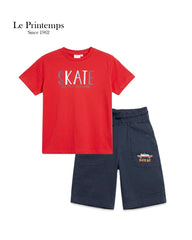 LE PRINTEMPTS RED SKATE SQUAD T-SHIRT WITH SHORTS 2 PCS SET
