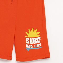 LEFTIES BRIGHT ORANGE SURF PRINTED FLEECE BERMUDA SHORTS