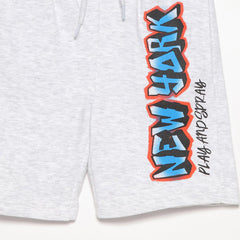 LEFTIES LIGHT GREY NEW YORK PRINTED FLEECE BERMUDA SHORTS