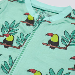 LINDEX GREEN PARROTS PRINTED PYJAMA ROMPER
