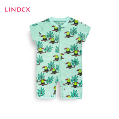 LINDEX GREEN PARROTS PRINTED PYJAMA ROMPER