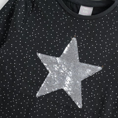 LITTLE KIDS BLACK LONG LONG SLEEVE SEQUINED STAR TOP