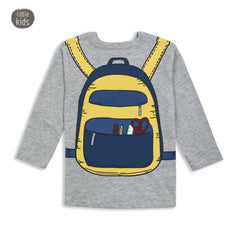 LITTLE KIDS GREY FRONT & BACK PRINTED T-SHIRT