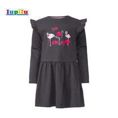 LUPILU DARK GREY FROCK WITH POM POM