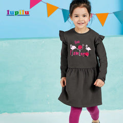 LUPILU DARK GREY FROCK WITH POM POM