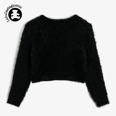 LuluCASTAGNETTE BLACK FLUFFY CROP STYLE CARDIGAN