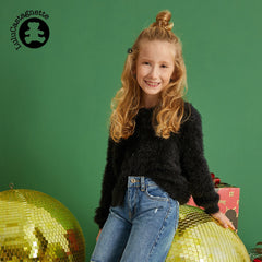 LuluCASTAGNETTE BLACK FLUFFY CROP STYLE CARDIGAN