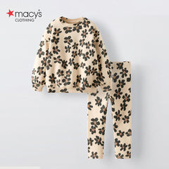 MACYS BEIGE FLORAL PRINTED SWEATSHIRT 2 PCS SET