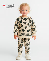 MACYS BEIGE FLORAL PRINTED SWEATSHIRT 2 PCS SET