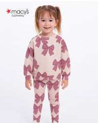 MACYS BEIGE PINK BOW SWEATSHIRT 2 PCS SET