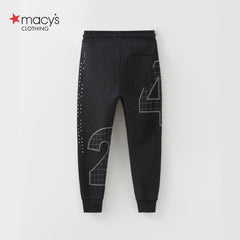 MACYS BLACK OVERALL PRINTED SPORTY TROUSER