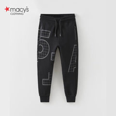 MACYS BLACK OVERALL PRINTED SPORTY TROUSER