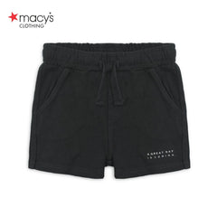MACYS BLACK PIQUE SHORT WITH SLOGAN